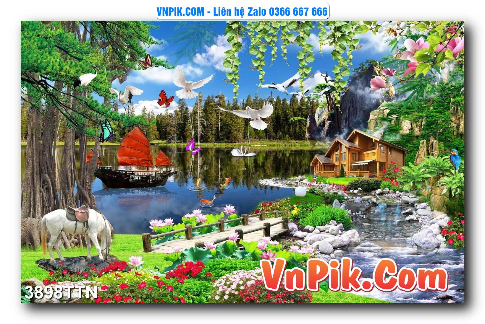 Tranh thác nước – Tranh phong thủy – Tranh treo tường mã 3898TTN
