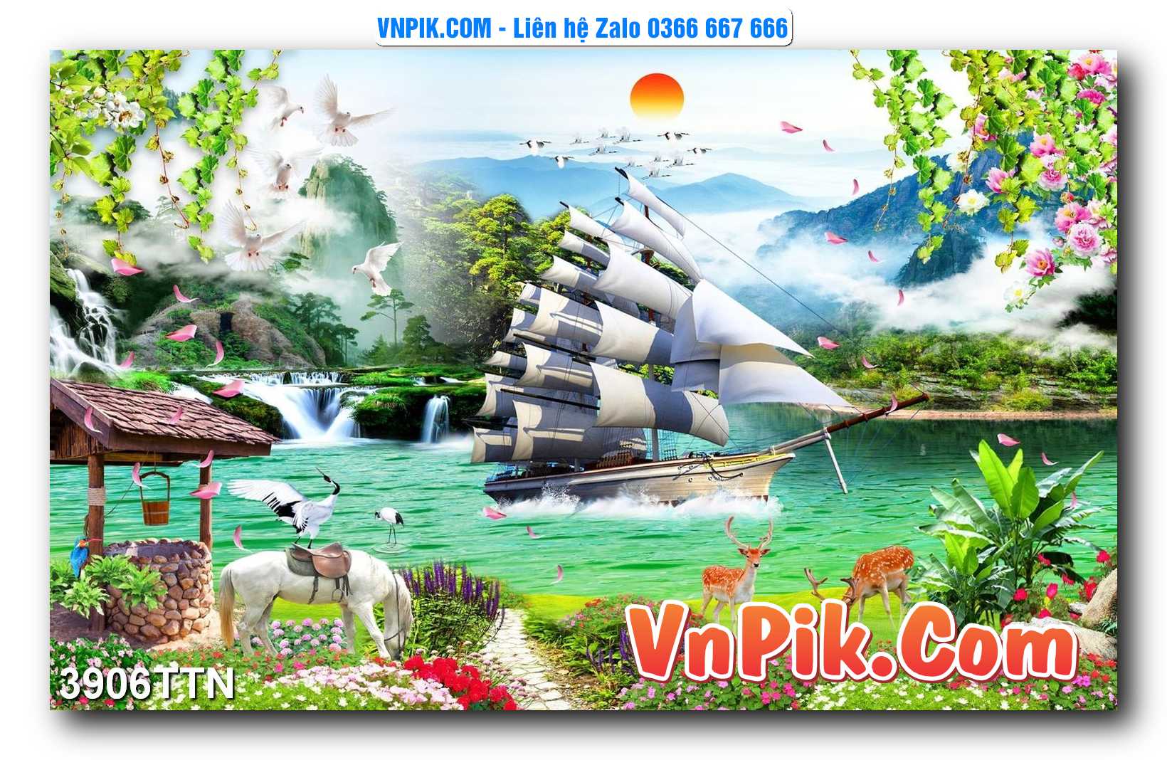 Tranh thác nước – Tranh phong thủy – Tranh treo tường mã 3906TTN