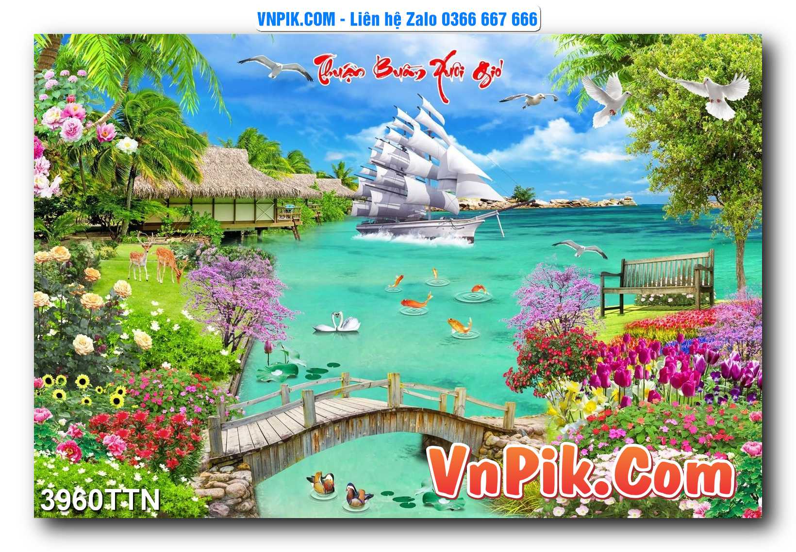 Tranh thác nước – Tranh phong thủy – Tranh treo tường mã 3960TTN