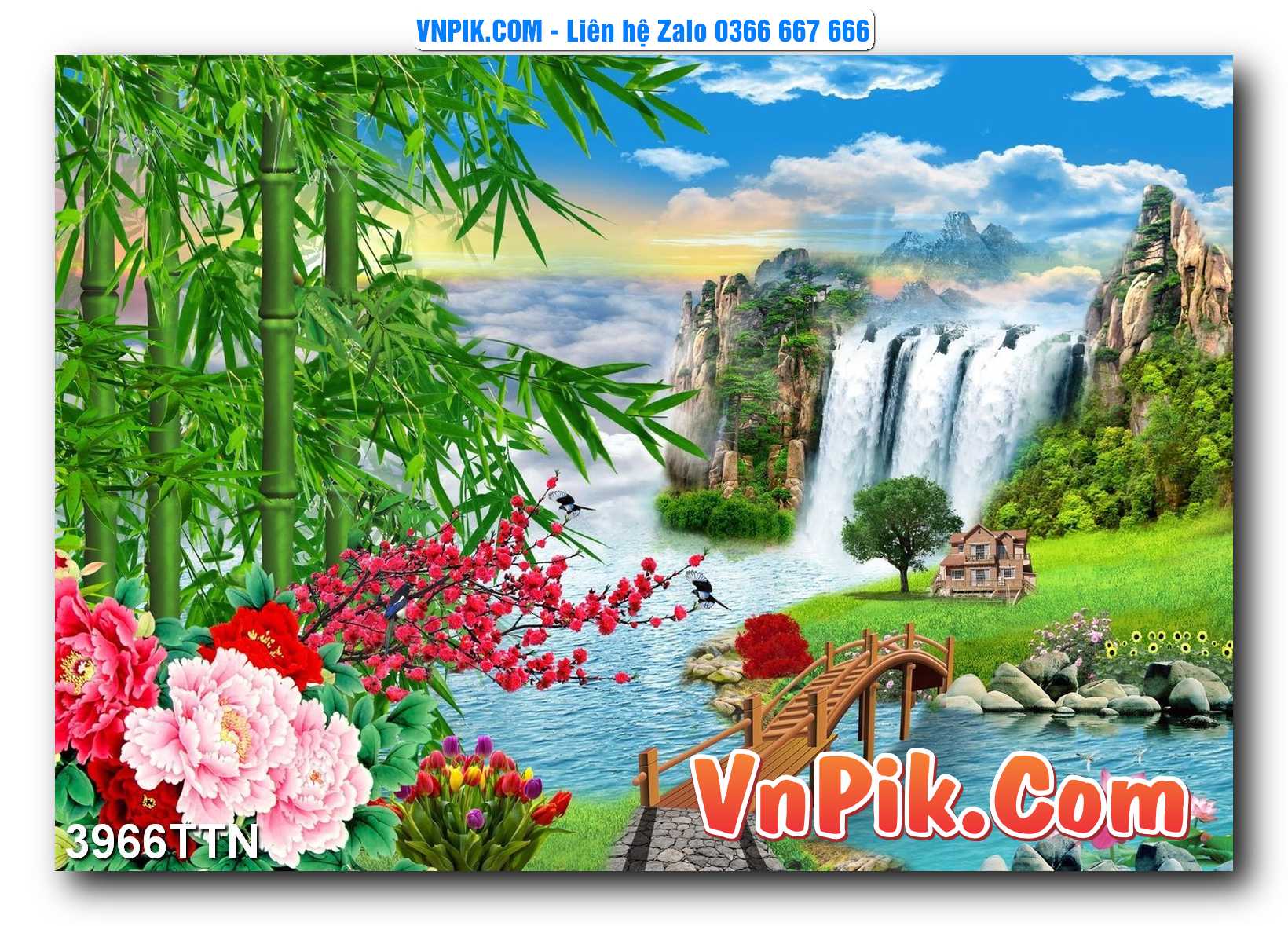 Tranh thác nước – Tranh phong thủy – Tranh treo tường mã 3966TTN