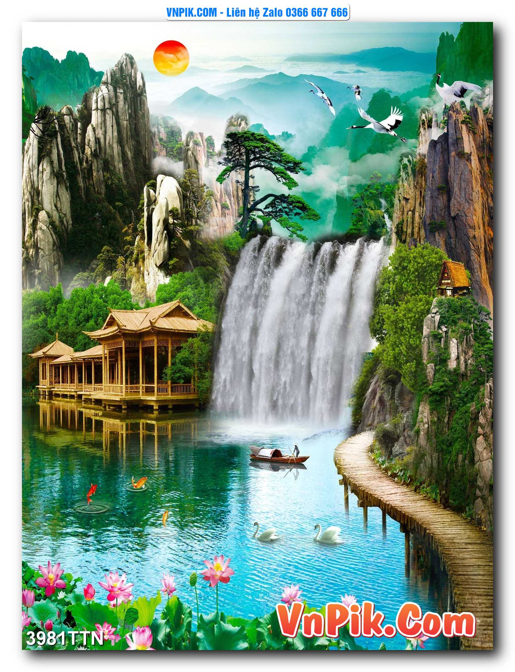 Tranh thác nước – Tranh phong thủy – Tranh treo tường mã 3981TTN