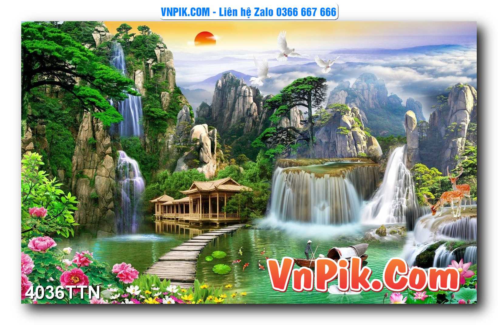 Tranh thác nước – Tranh phong thủy – Tranh treo tường mã 4036TTN