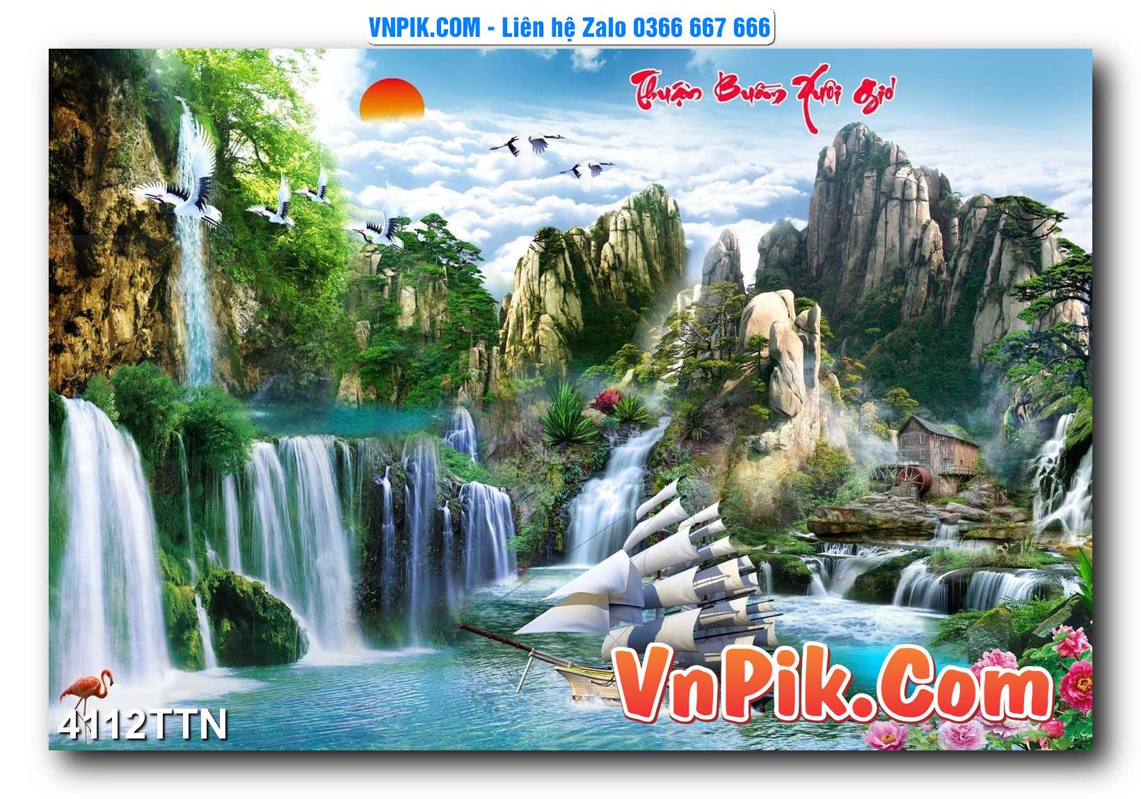 Tranh thác nước – Tranh phong thủy – Tranh treo tường mã 4112TTN