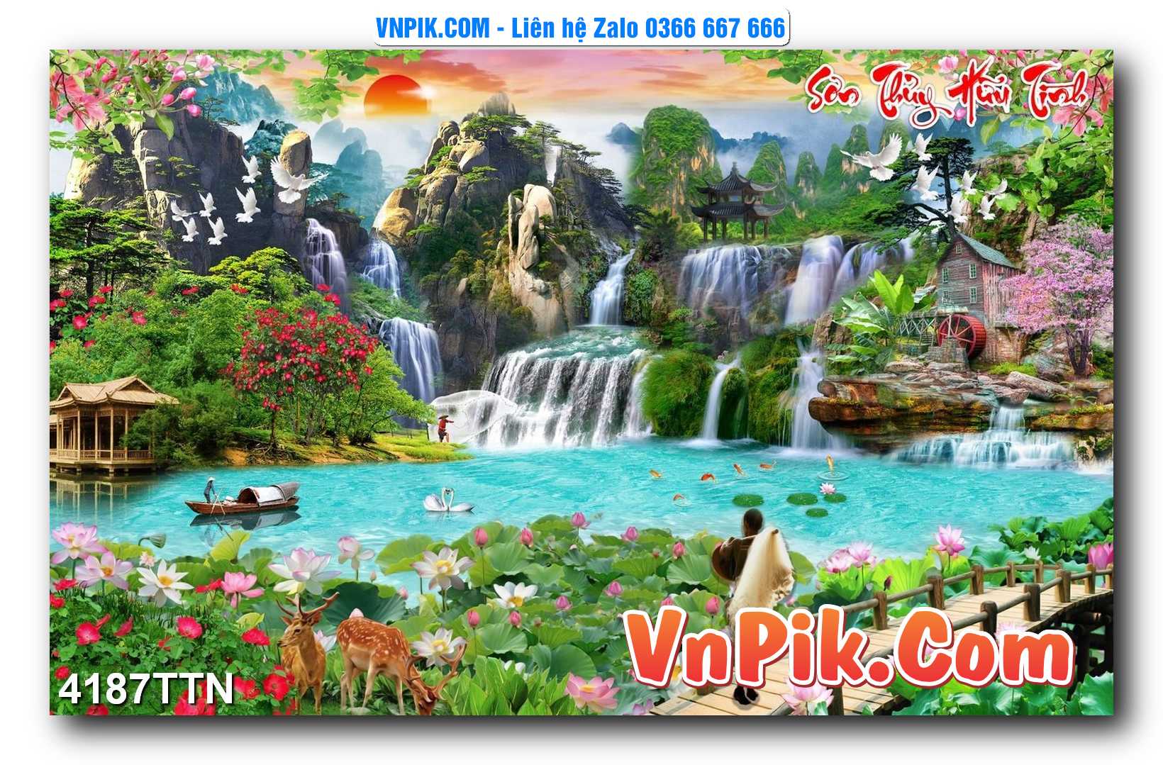 Tranh thác nước – Tranh phong thủy – Tranh treo tường mã 4187TTN