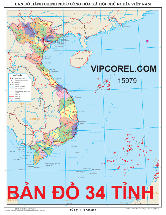 Vector Bản đồ Việt Nam 34 tỉnh thành 2025 vipcorel