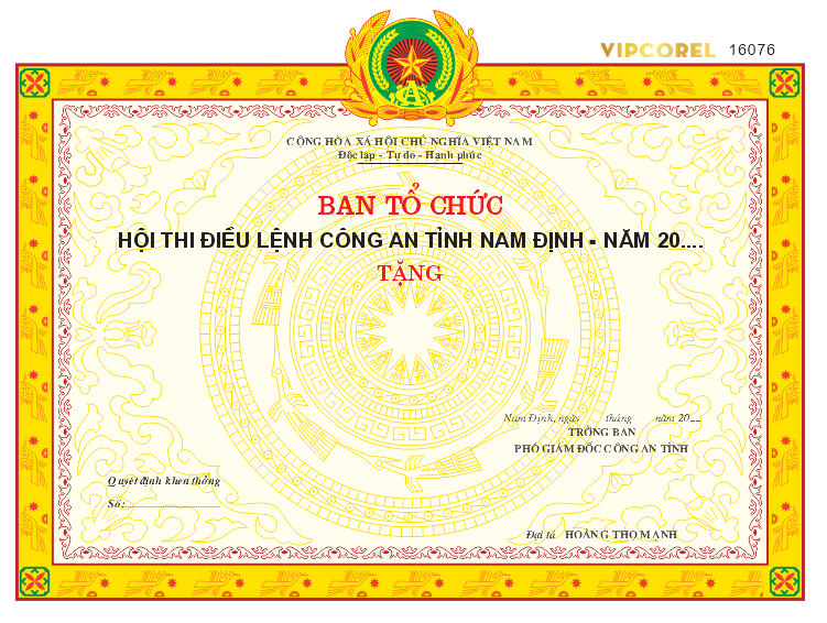 Mẫu giấy khen khối cơ quan – điều lệnh công an