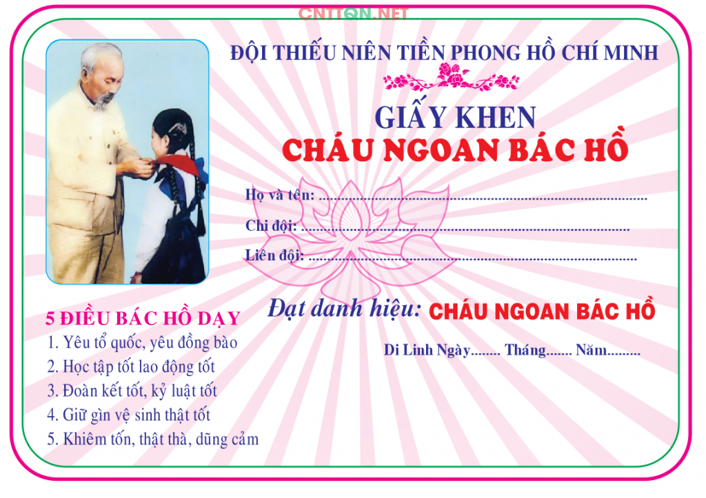 Giấy khen cháu ngoan Bác Hồ file CorelDRAW