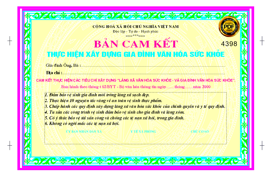 Bản cam kết thực hiện chương trình mục tiêu Corel