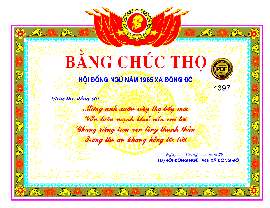 Bằng chúc Thọ hội Đồng Ngũ file corel