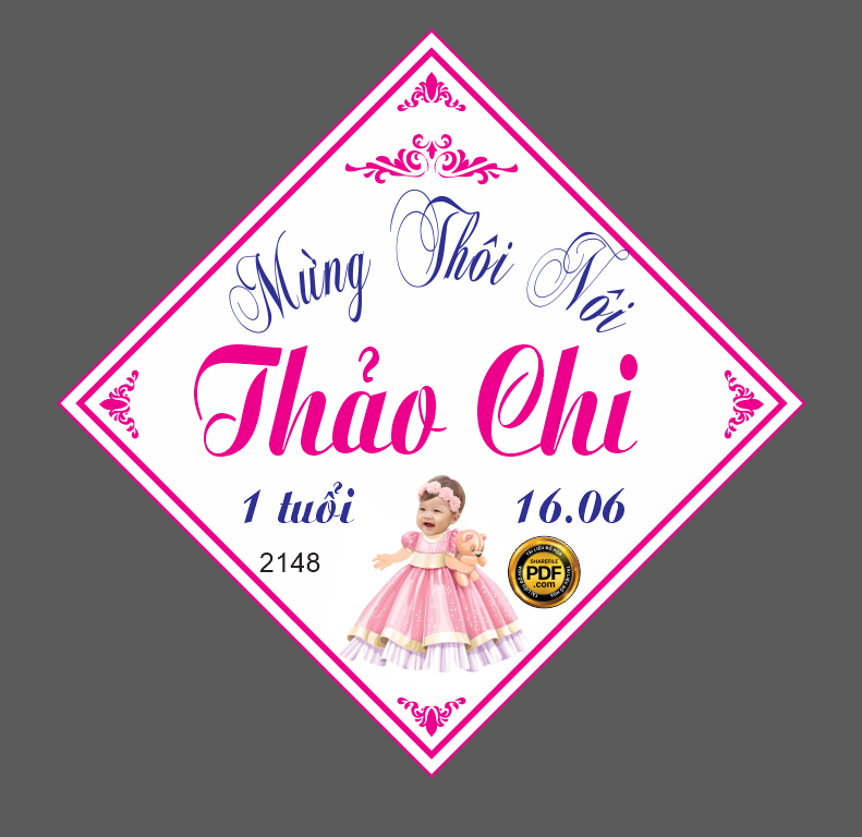 Market Bảng tên hình thoi mừng thôi nôi Thảo Chi file CDR