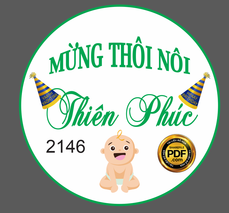 Bảng tên tròn mừng thôi nôi Thiên Phúc file CorelDRAW