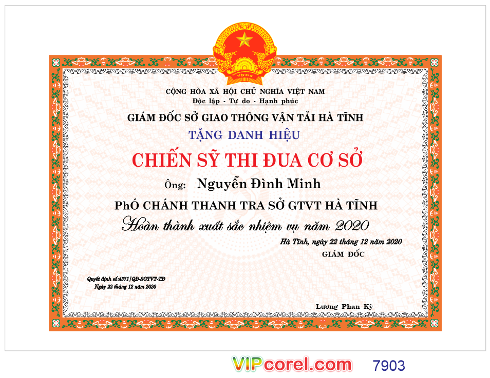 Tặng danh hiệu chiến sĩ thi đua cấp cơ sở file corel