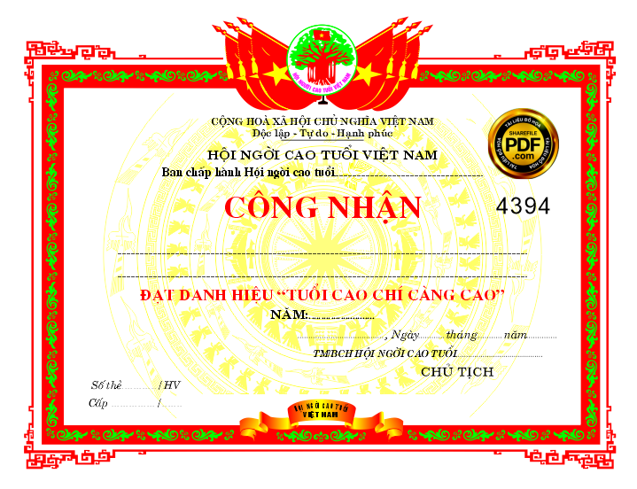 Bằng khen công nhận đạt danh hiệu tuổi cao Corel