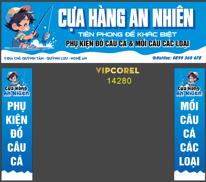 Biển Cửa hàng phụ kiện câu cá – mồi câu file corel