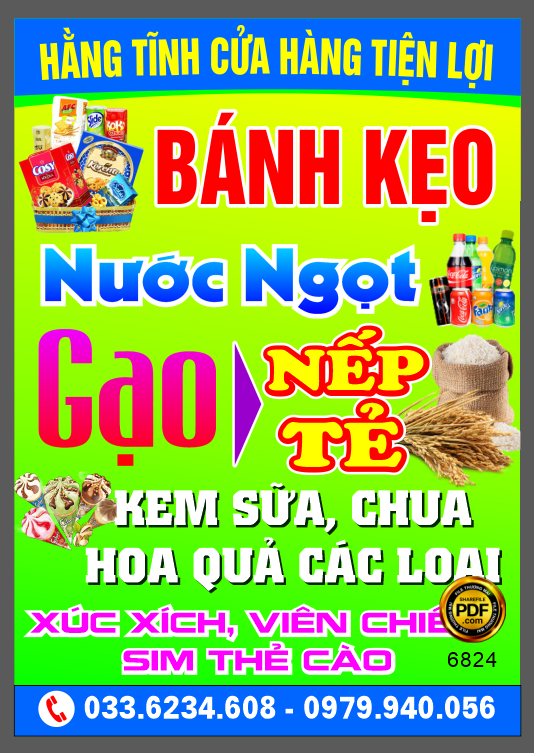 Biển vẫy cửa hàng tiện lợi Hằng Tĩnh – bánh kẹo file corel