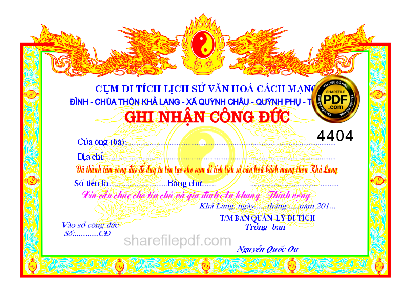 Ghi nhận công đức chùa tôn Khả Lang Thái Bình file corel