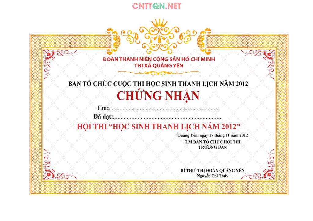 Mẫu giấy chứng nhận Cuộc thi học sinh thanh lịch file AI