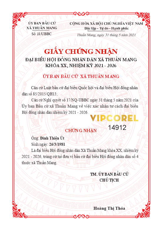 Giấy chứng nhận đại biểu hội đồng nhân dân xã