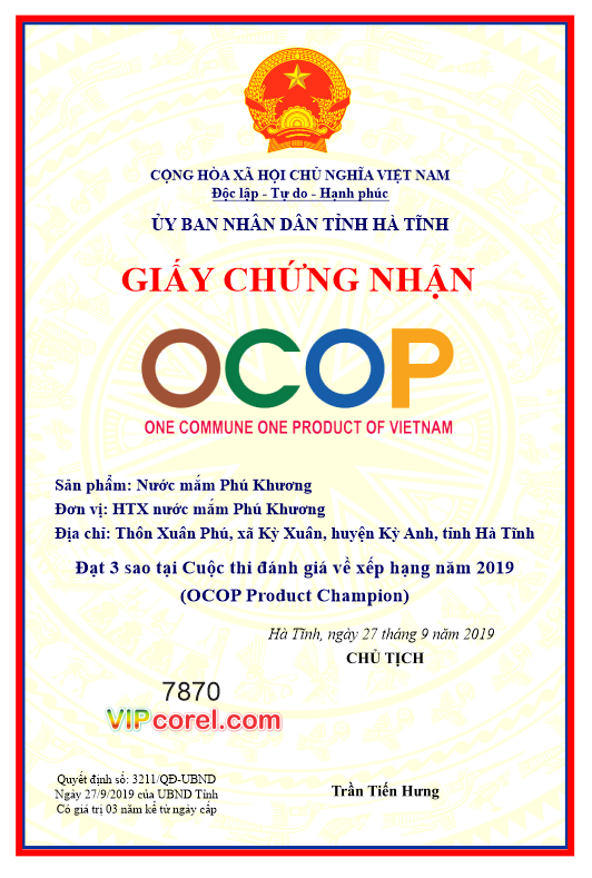 Giấy chứng nhận sản phẩm OCOP – tỉnh Hà Tĩnh