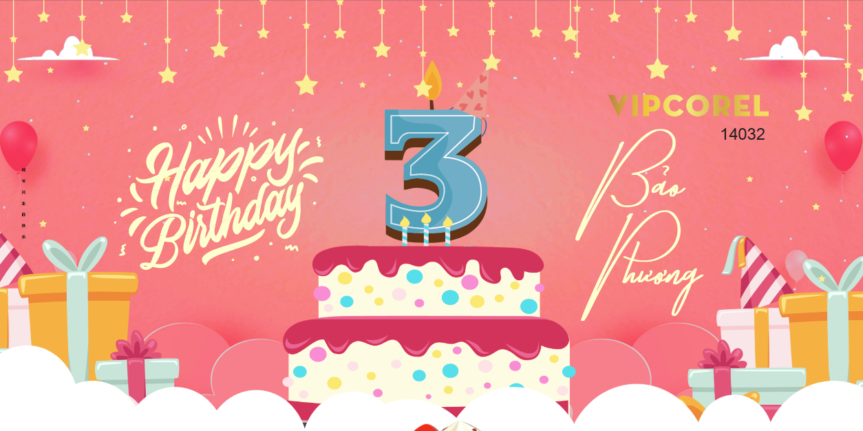 File corel Happy Birthday 3 tuổi bé Bảo Phương