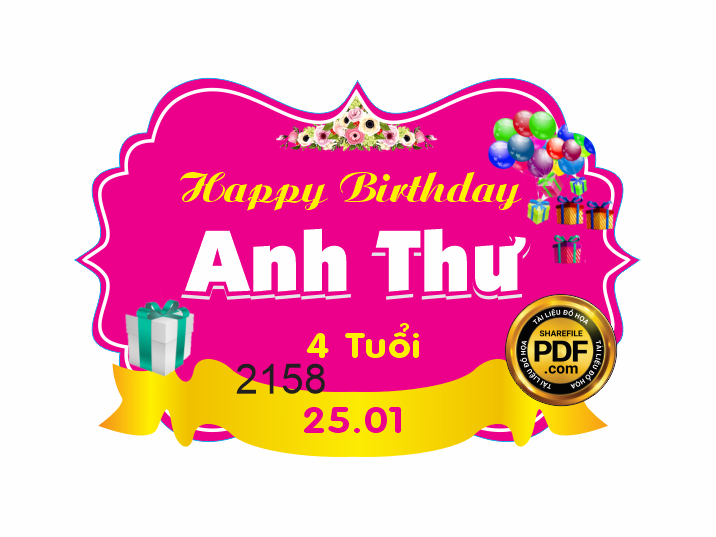 Market bảng tên Happy birthday Anh Thư 4 tuổi