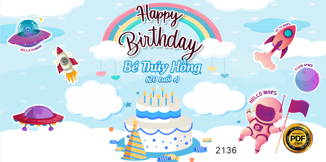 Market trang trí sinh nhật happy birthday bé Thúy Hồng