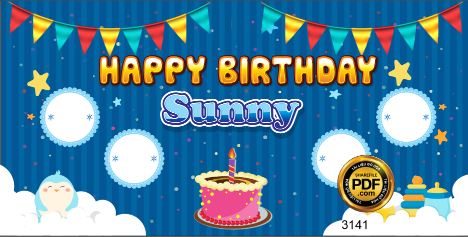 Market Happy birthday Sunny #4 tone xanh file CDR
