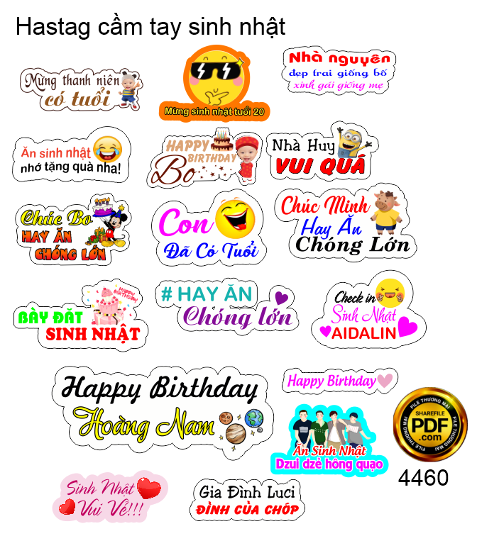 Một số mẫu Hastag cầm tay sinh nhật file corel