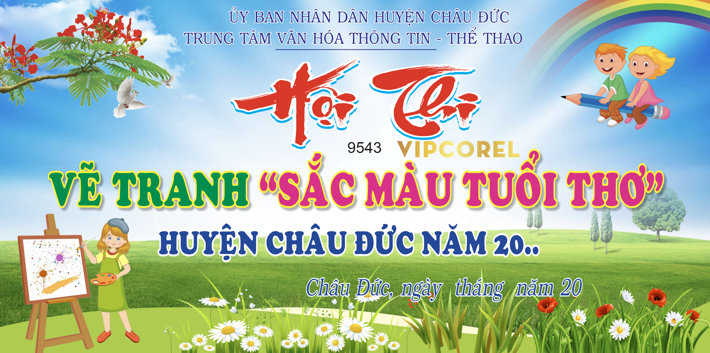 Backdrop hội thi vẽ tranh “sắc màu tuổi thơ” vector