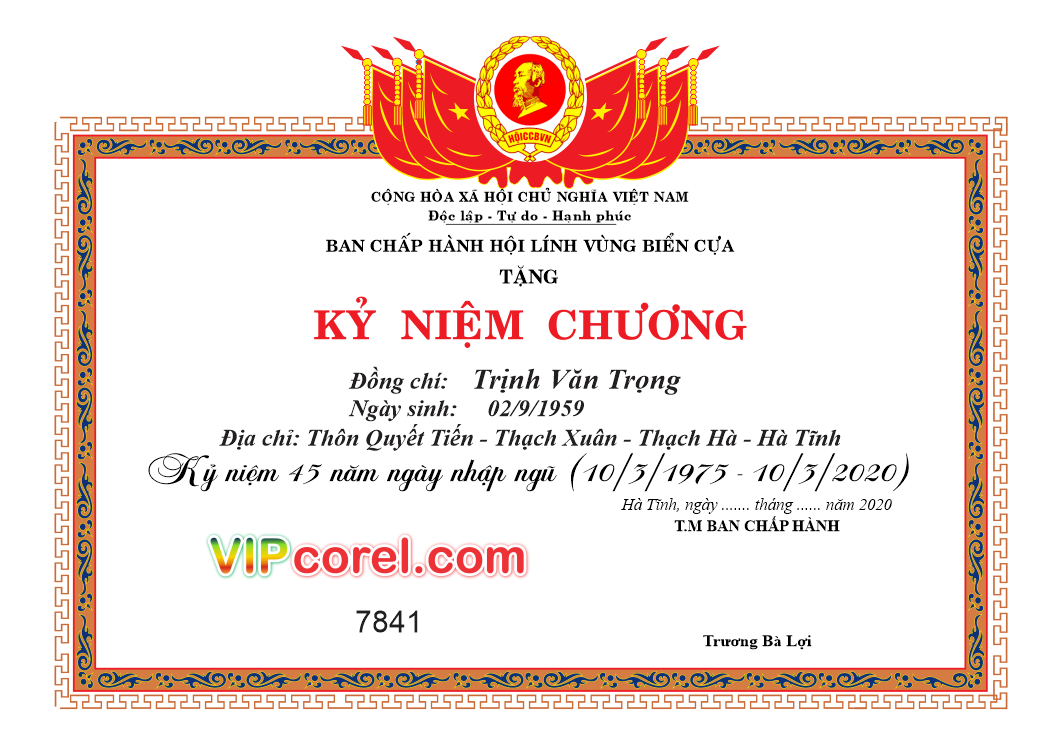 Tặng Kỷ niệm chương kỷ niệm 45 năm ngày nhập ngũ
