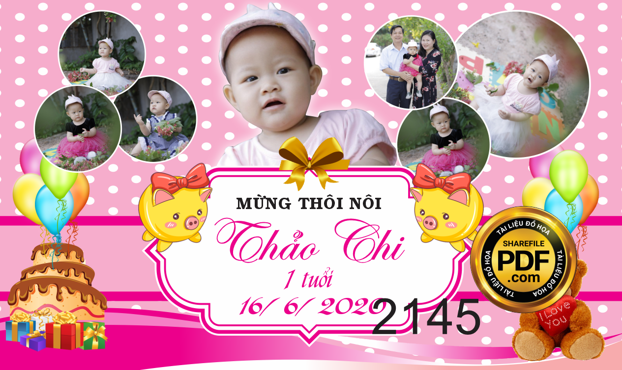 Market sinh nhật mừng thôi nôi bé Thảo Chi 1 tổi file CDR
