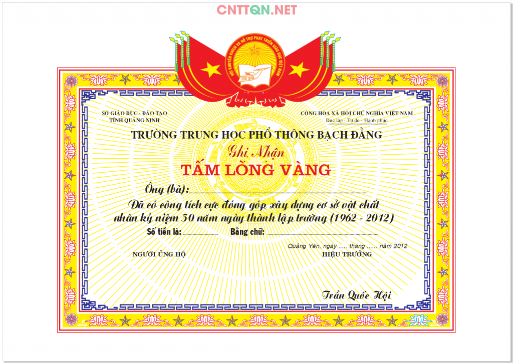 Phôi giấy ghi nhận tấm lòng vàng file Corel