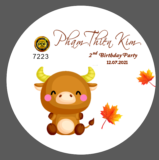 Phông tròn sinh nhật tuổi Trâu – bé Thiên Kim file corel