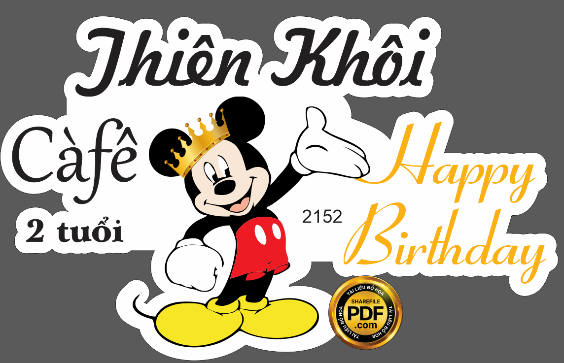 Market bảng tên sinh nhật bé Thiên Khôi 2 tuổi chuột mickey