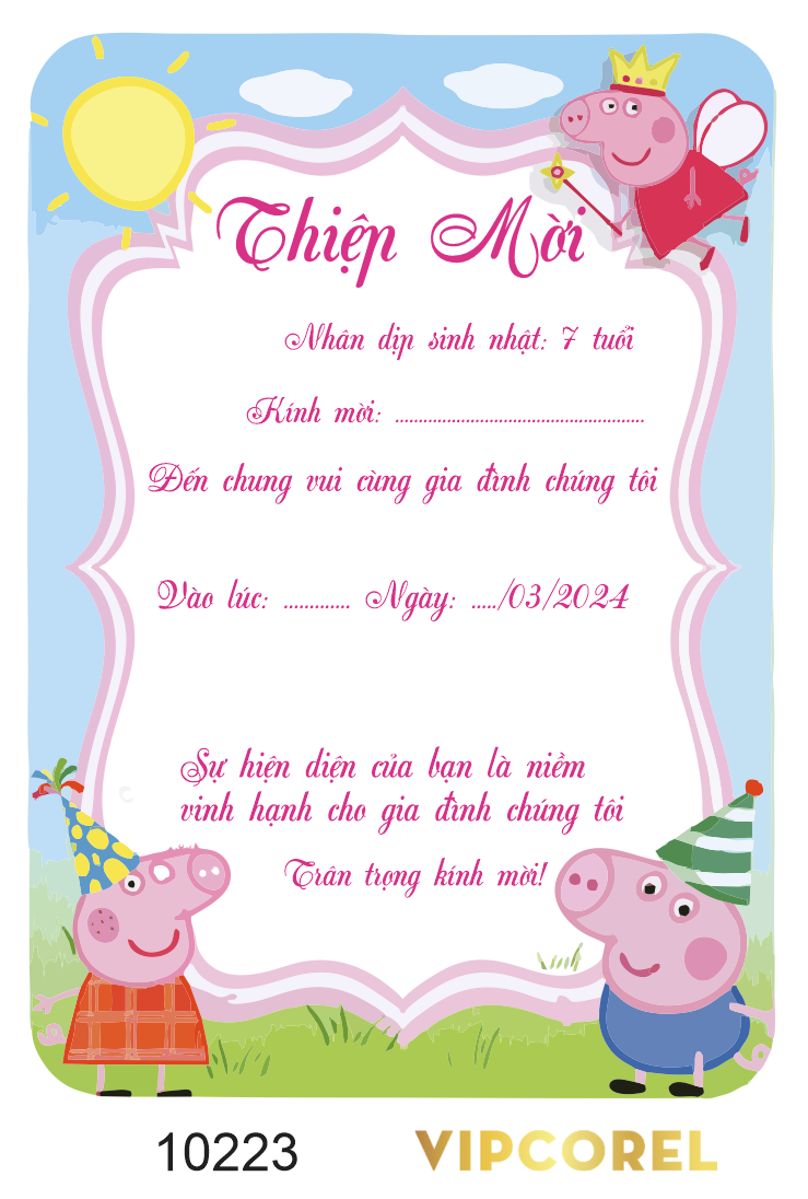 Thiệp mời sinh nhật ngộ nghĩnh bé 7 tuổi
