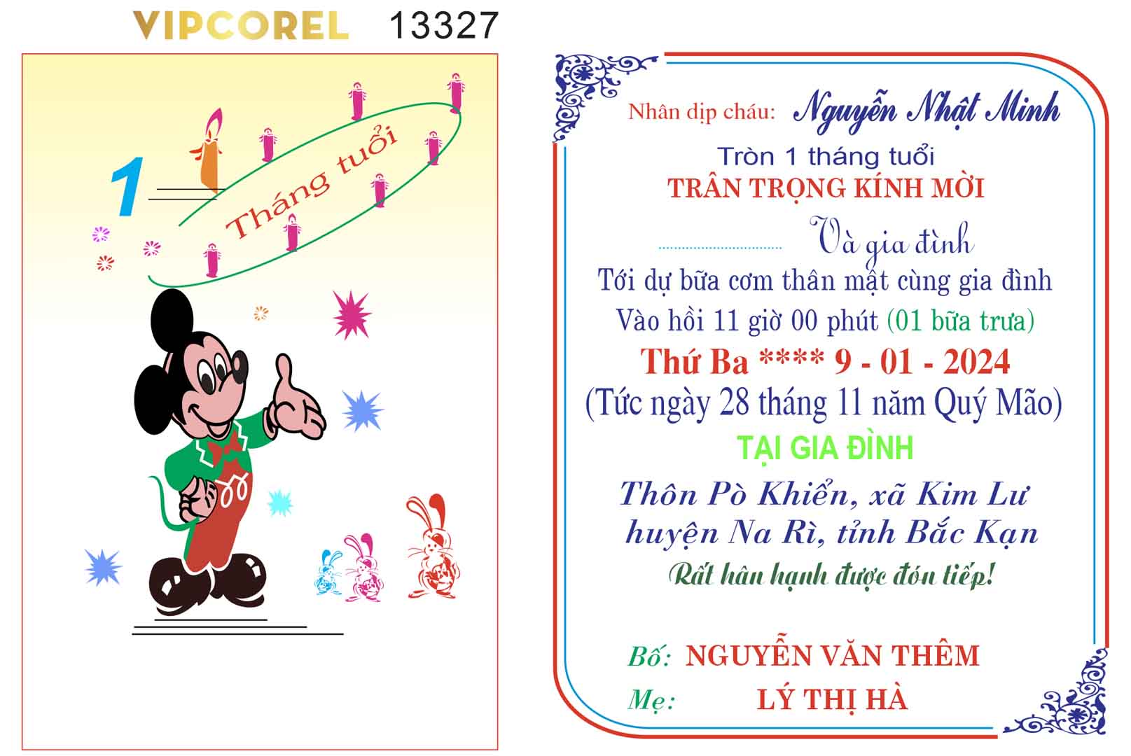 Thiệp mời sinh nhật 1 tháng tuổi Nguyễn Nhật Minh