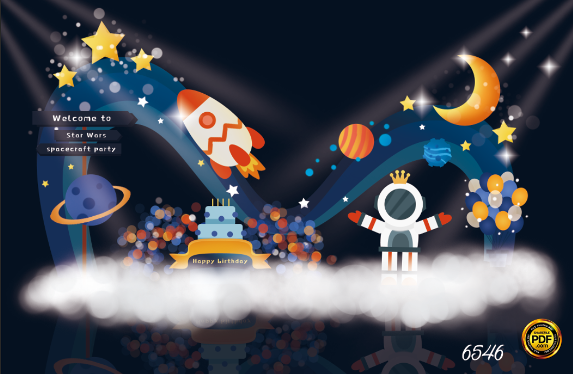 Trang trí sinh nhật chủ đề phi hành gia #1 file psd