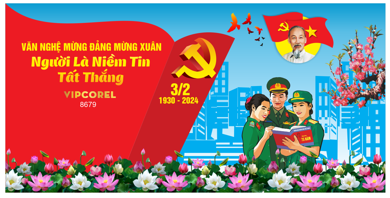 Backdrop văn nghệ mừng đảng mừng xuân file corel