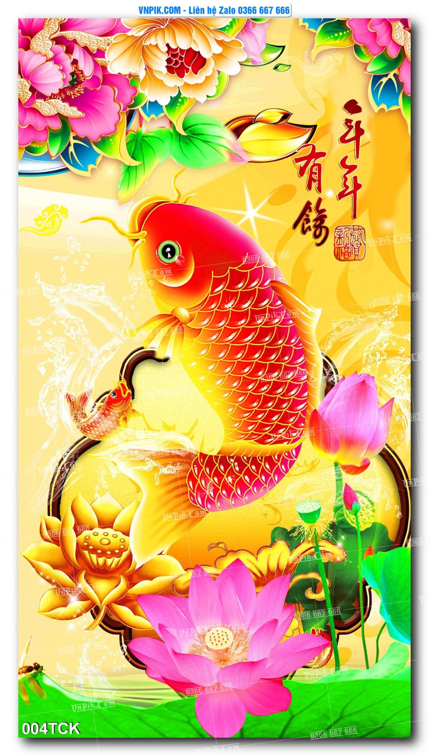 Tranh Hoa Sen – Cá Koi – Cá Chép  004TCK