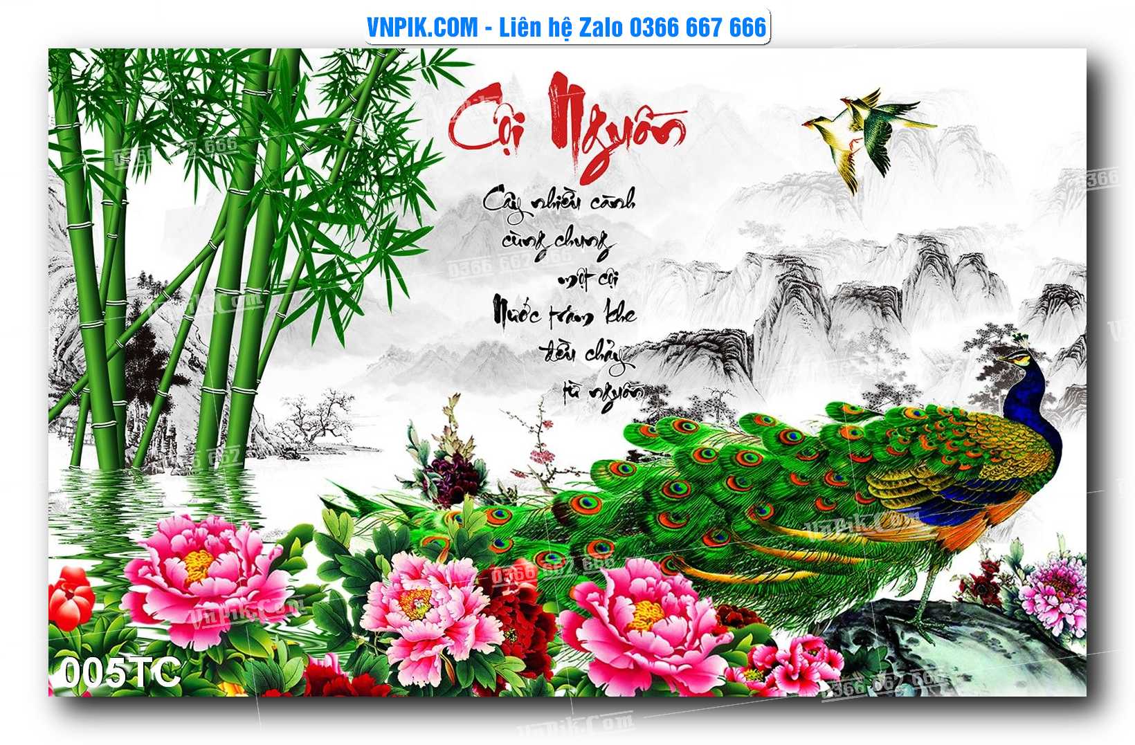 Tranh Treo Tường – Chim Công Hoa Mẫu Đơn 005TC