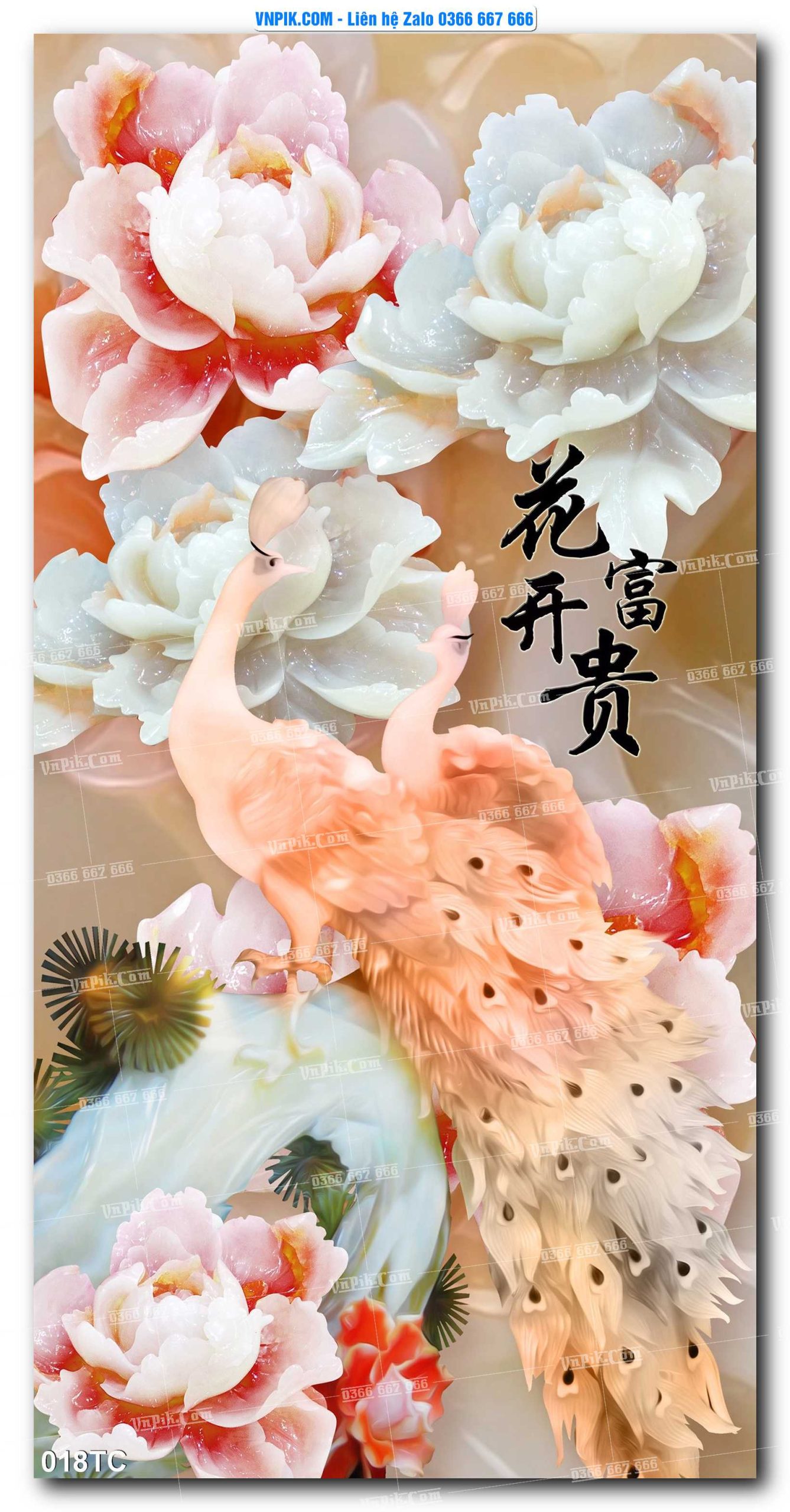 Tranh Treo Tường – Chim Công Hoa Mẫu Đơn 018TC