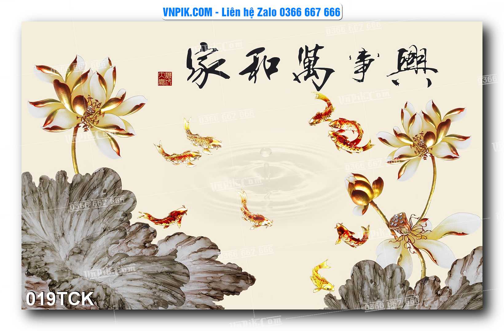 Tranh Hoa Sen – Cá Koi – Cá Chép  019TCK