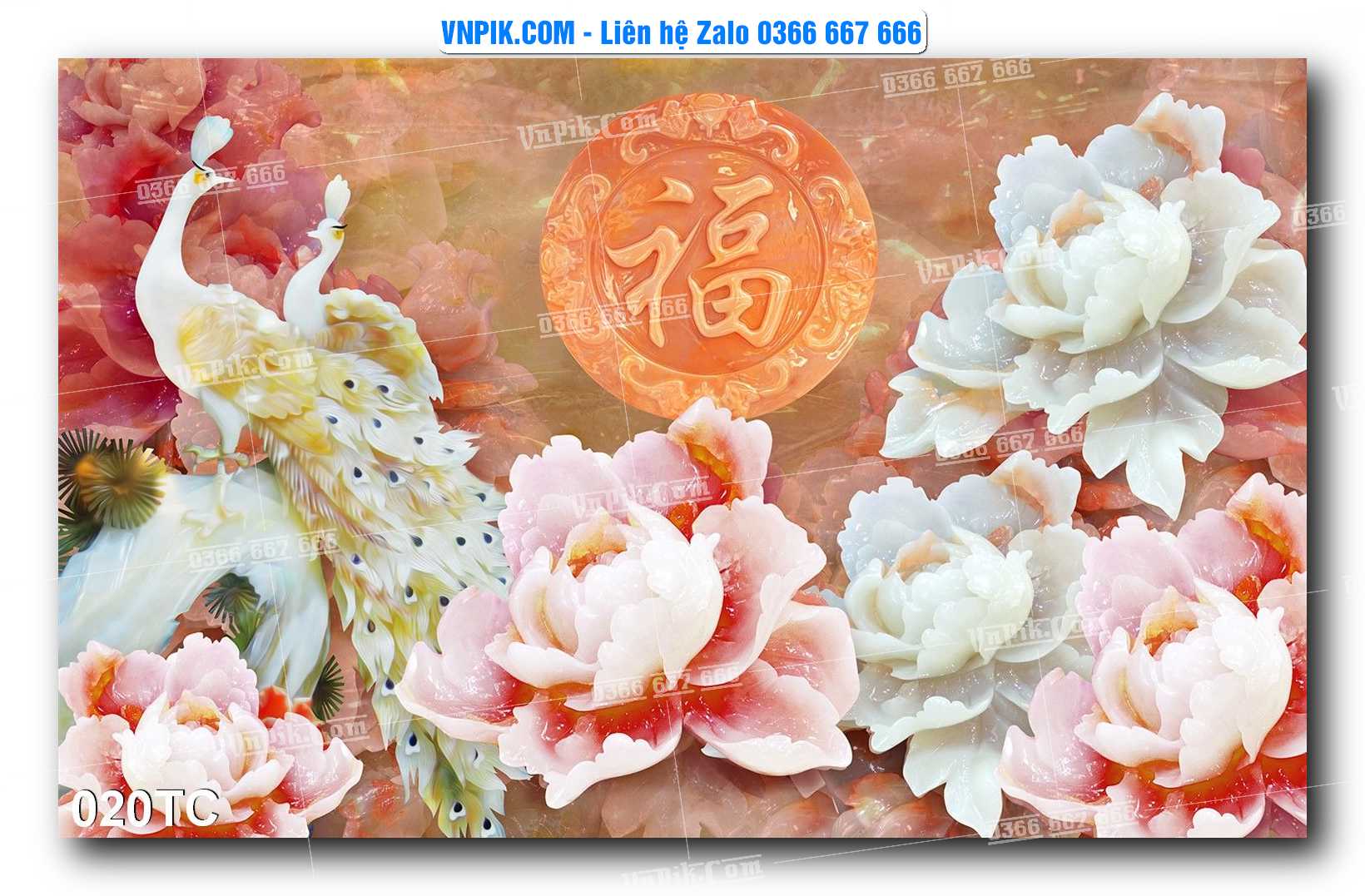 Tranh Treo Tường – Chim Công Hoa Mẫu Đơn 020TC