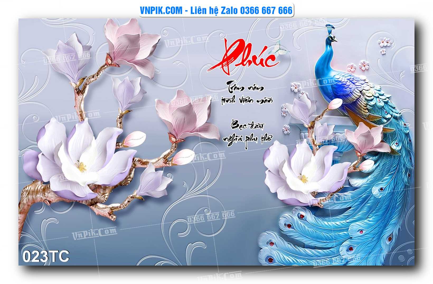 Tranh Treo Tường – Chim Công Hoa Mẫu Đơn 023TC