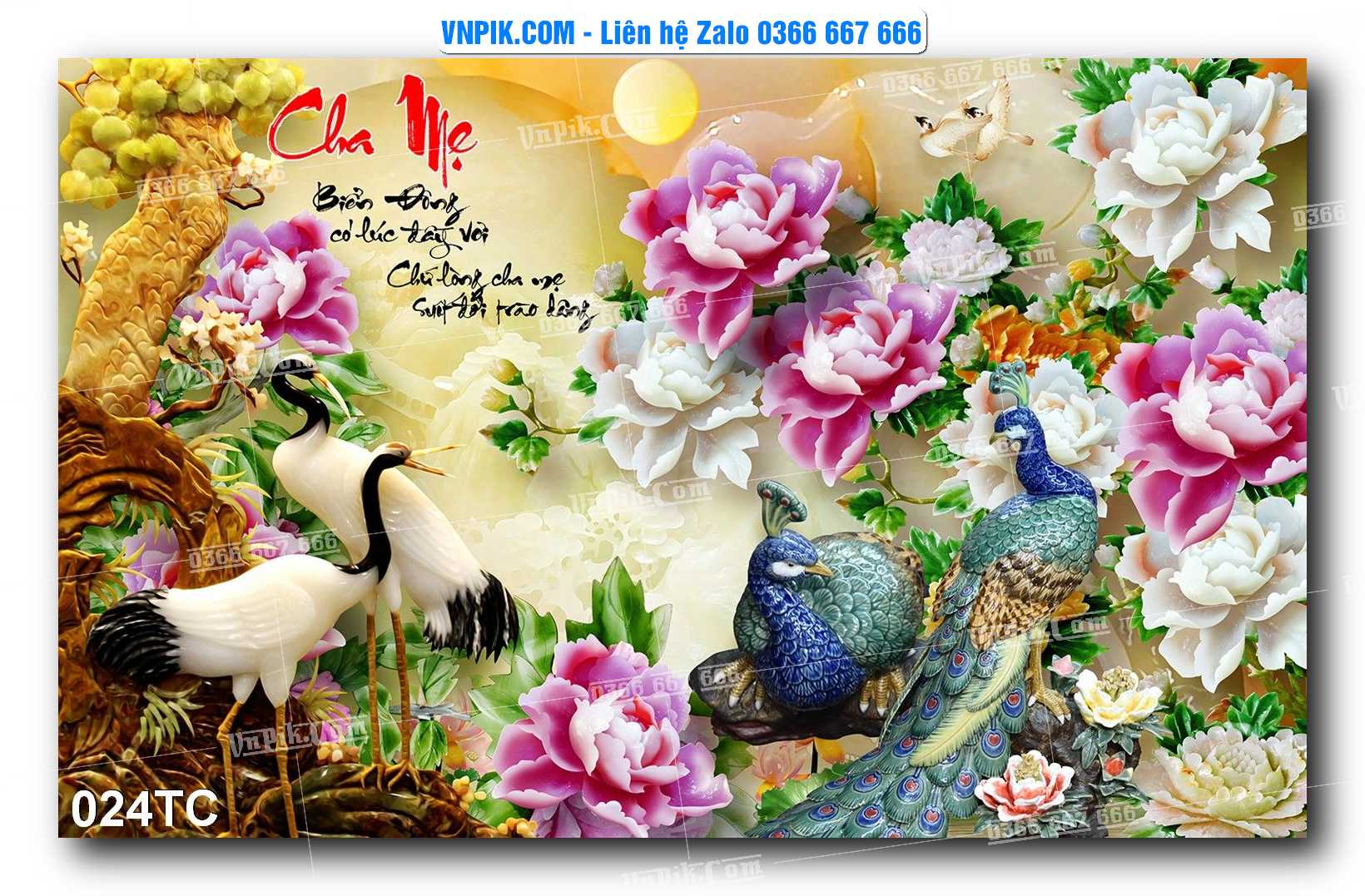 Tranh Treo Tường – Chim Công Hoa Mẫu Đơn 024TC