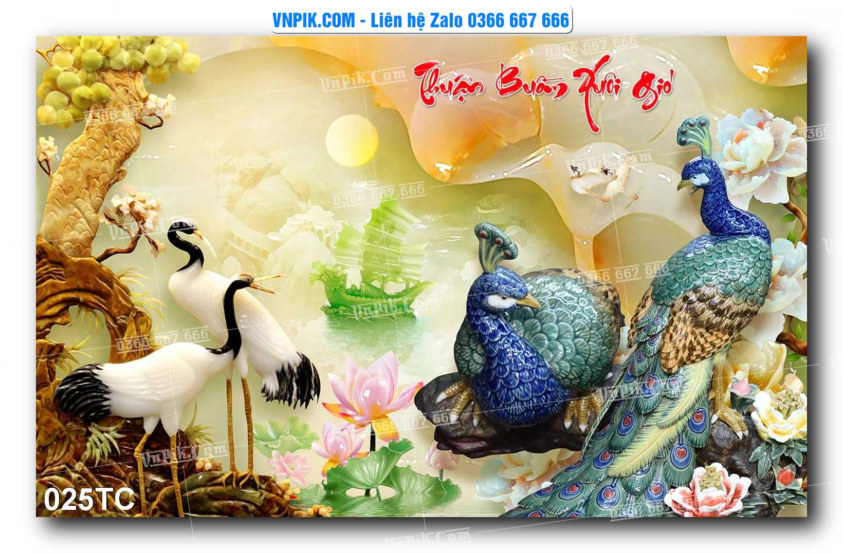 Tranh Treo Tường – Chim Công Hoa Mẫu Đơn 025TC