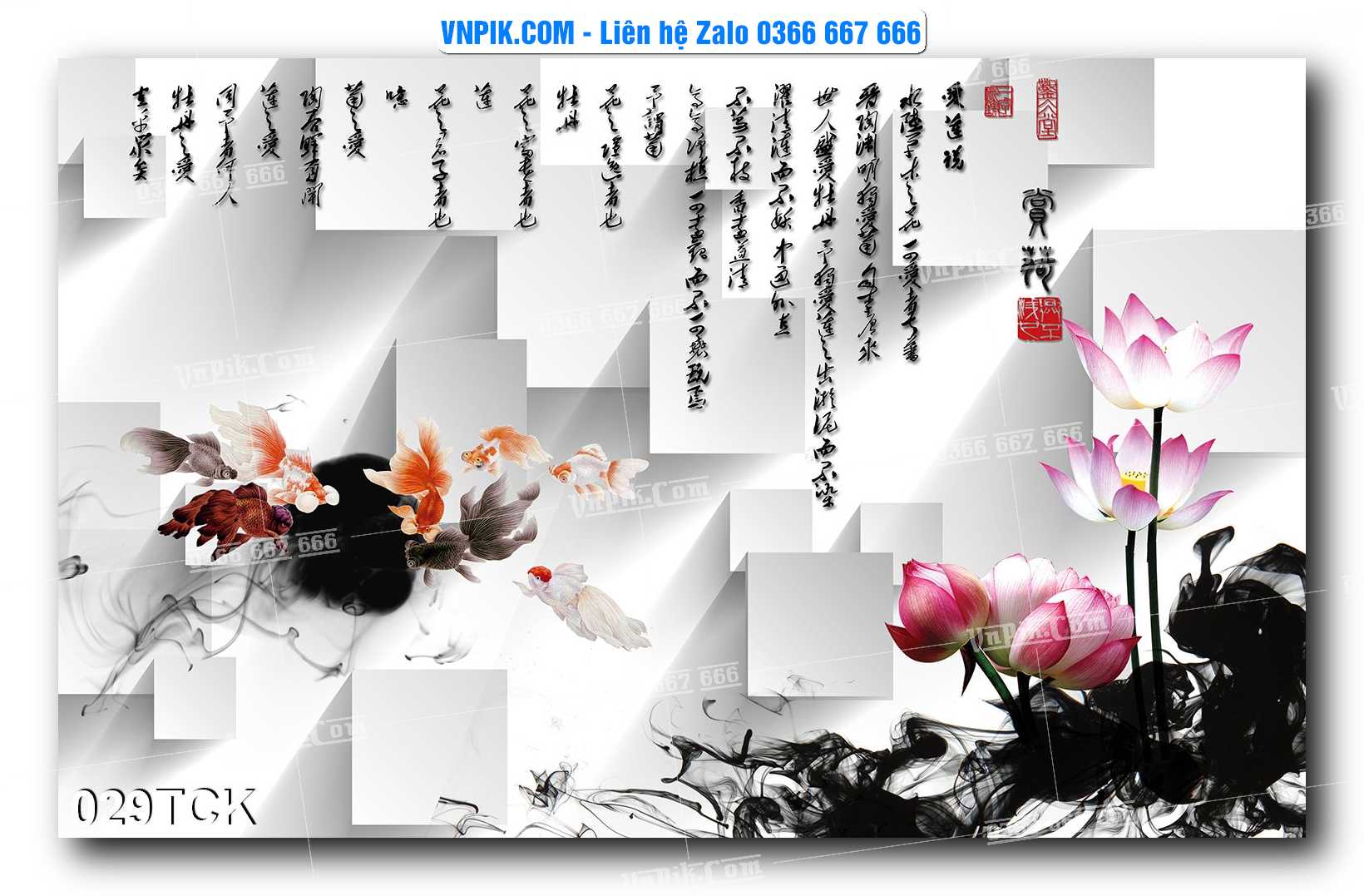 Tranh Hoa Sen – Cá Koi – Cá Chép  029TCK