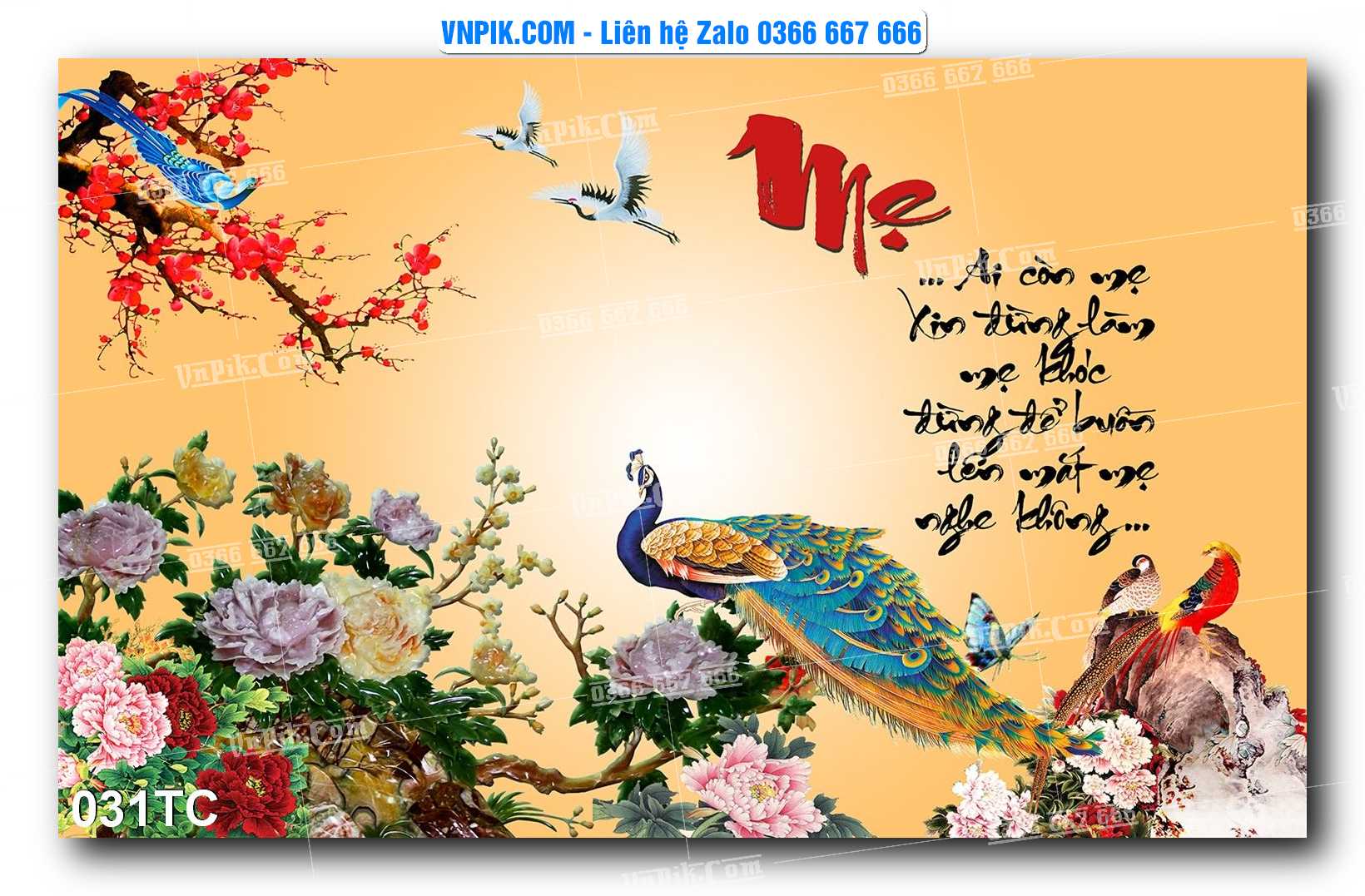 Tranh Treo Tường – Chim Công Hoa Mẫu Đơn 031TC