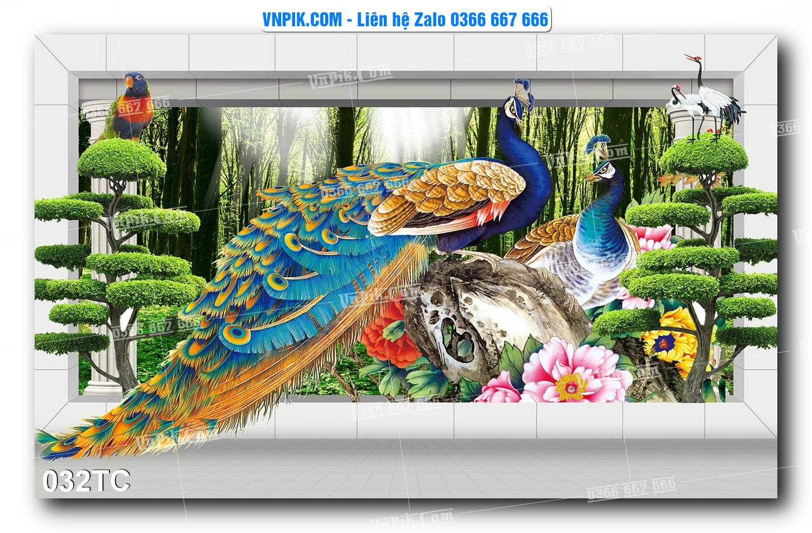Tranh Treo Tường – Chim Công Hoa Mẫu Đơn 032TC