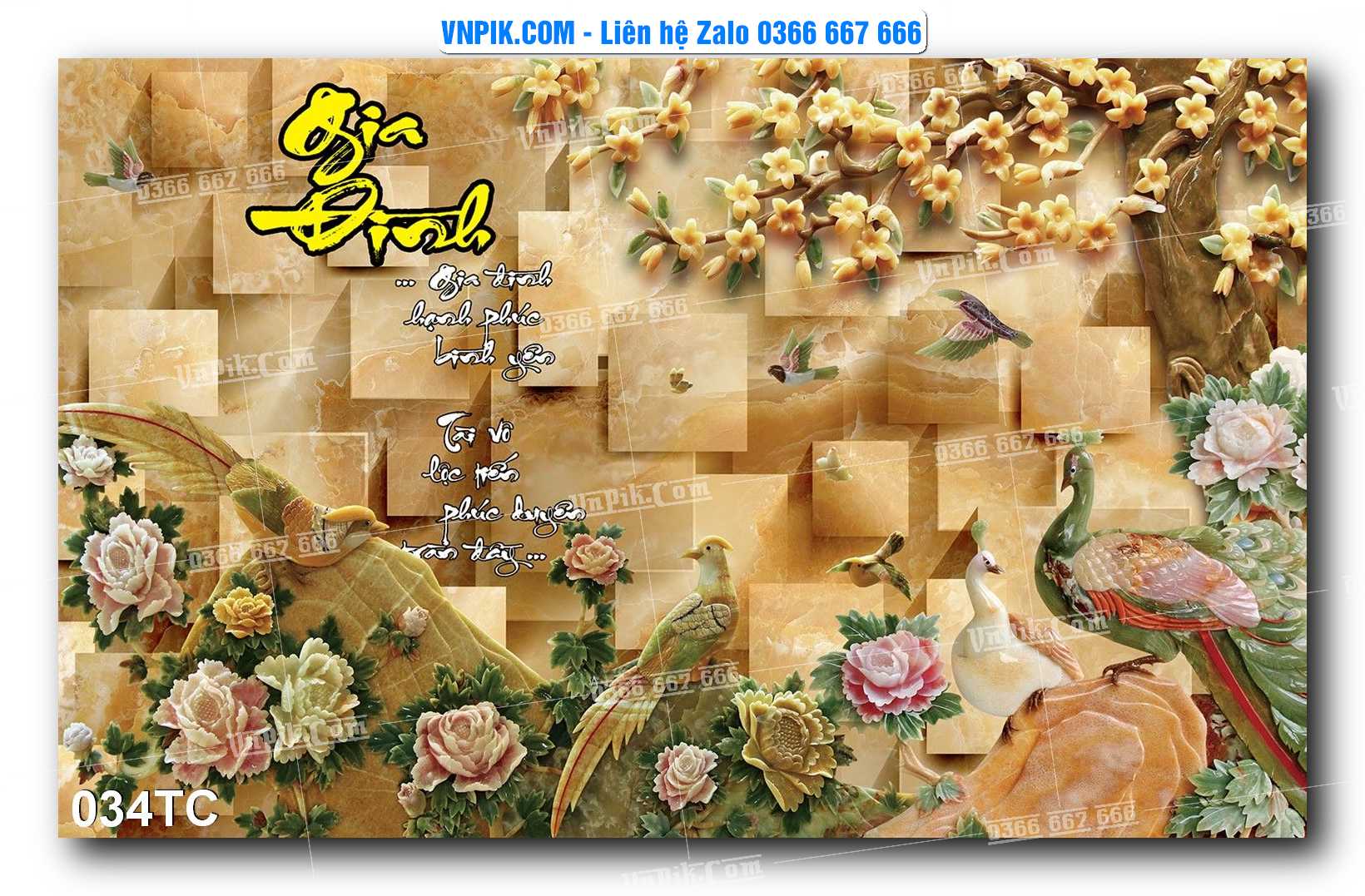 Tranh Treo Tường – Chim Công Hoa Mẫu Đơn 034TC